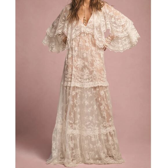 LoveShackFancy Roylan Lace Mesh Maxi Dress White - Picture 16 of 16